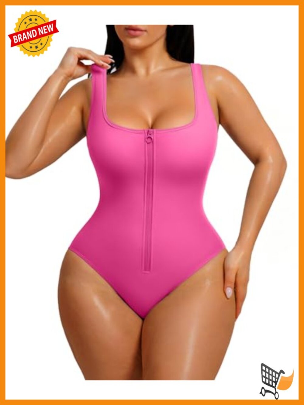 Tummy Control One Piece Swimsuit Square Neck Zipper Bathing Suit